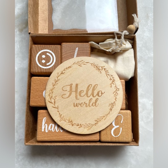 NWOT  Mamimami Home Hello World Milestone Wood Block Set(8 piece set). - Picture 3 of 6